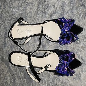 Jessica Simpson Pearlanna velvet black slingback heels with sequin bow - Size 10